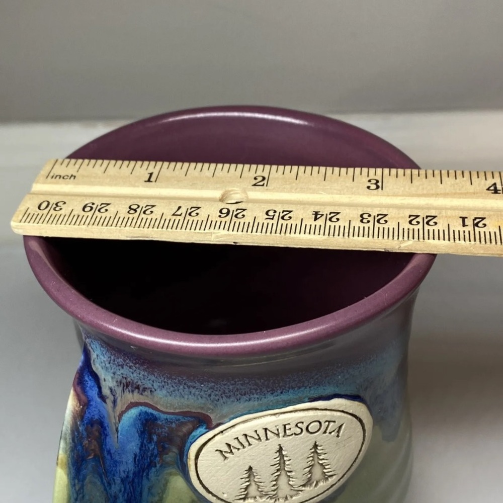 Neher Pottery Hand Warmer Mug Drip Glazed Minnesota Cup, Signed 2012 Blue Purple - Picture 11 of 11